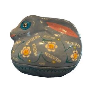 Vintage Kashmir Paper Mache Bunny Rabbit Box India Lacquered Trinket Box
